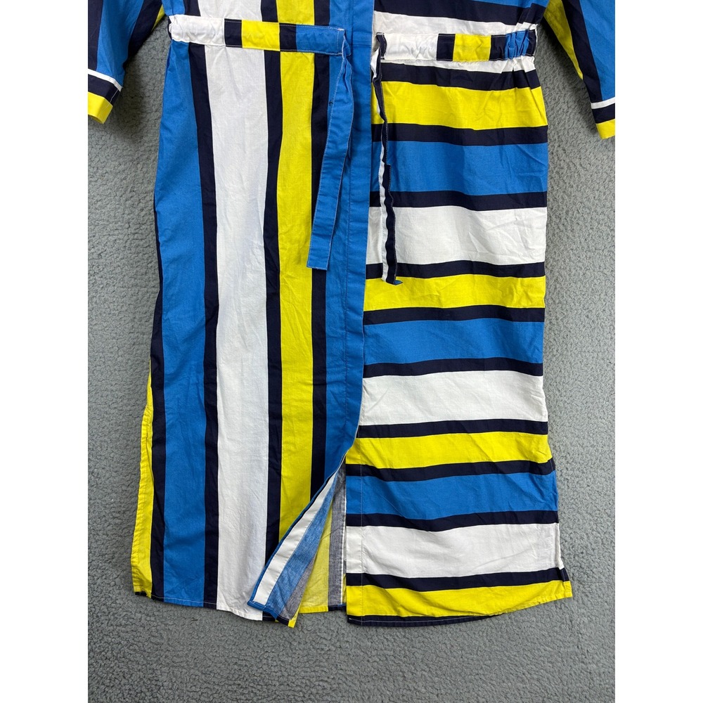 Next Belted Shirtdress Womens 4 Blue Yellow Striped Casual Long Sleeve Maxi - Picture 5 of 13